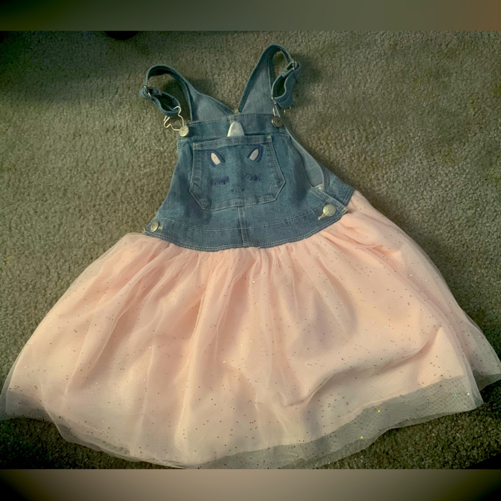 Adorable pink tulle and denim top unicorn dress